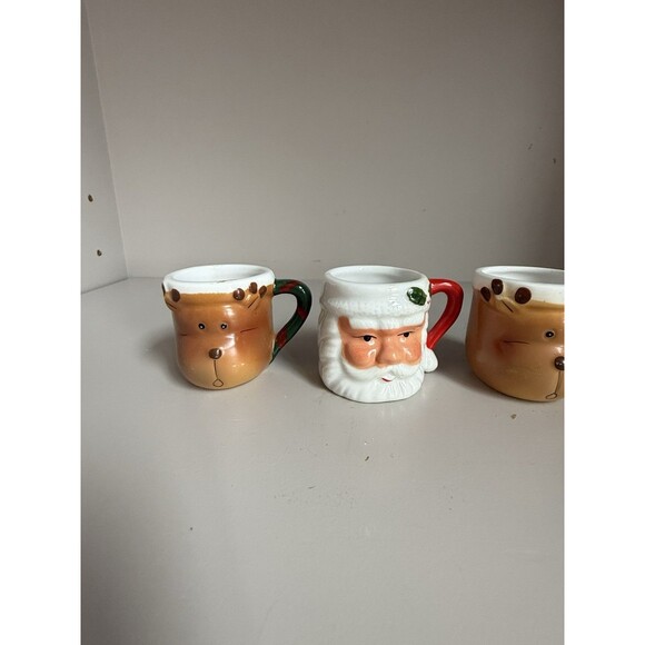 Mini Santa Face And Reindeer Christmas Mugs Vintage - Picture 3 of 6